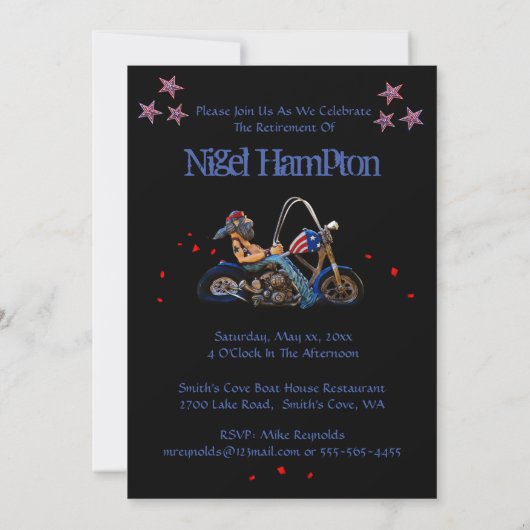 Happy Retirement Party Funny Biker Invitation Kaart (Achterkant)