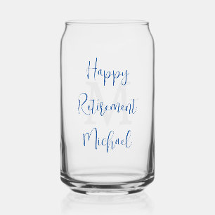 Happy Retirement Party Grijs Monogram Blauw Naam Blikvorm Glas