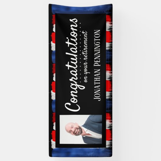 Happy Retirement Party red white en blue Banner (Verticaal)