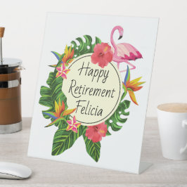 Happy Retirement Party Sign Sjabloon Tropical Reclamebord Met Voetstuk
