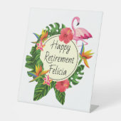 Happy Retirement Party Sign Sjabloon Tropical Reclamebord Met Voetstuk (Voorkant)