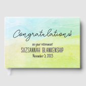 Happy Retirement Pastel Green Waterverf Aangepast Gastenboek (Voorkant)