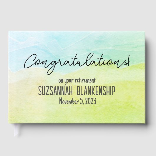 Happy Retirement Pastel Green Waterverf Aangepast Gastenboek (Voorkant)
