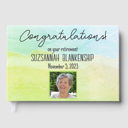 Happy Retirement Pastel Green Waterverf Aangepast Gastenboek (Voorkant)