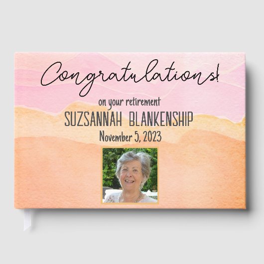 Happy Retirement Pastel Oranje Waterverf Aangepast Gastenboek (Voorkant)