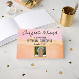 Happy Retirement Pastel Oranje Waterverf Aangepast Gastenboek