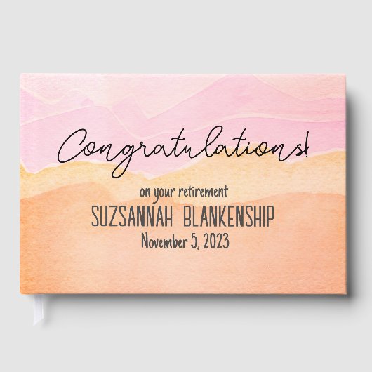 Happy Retirement Pastel Oranje Waterverf Aangepast Gastenboek (Voorkant)