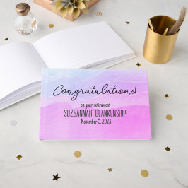 Happy Retirement Pastel Paarse Waterverf Aangepast Gastenboek