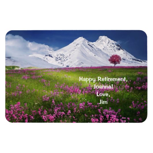 Happy Retirement Personalized Mountains Flowers Magneet (Horizontaal)