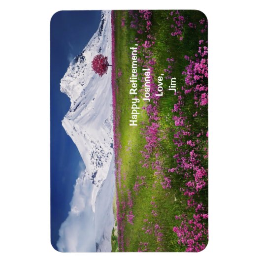 Happy Retirement Personalized Mountains Flowers Magneet (Verticaal)