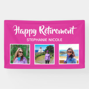 Happy Retirement Pink Meerdere foto's Spandoek