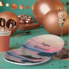 Happy Retirement Pink Seascape Sunset Papieren Bordje