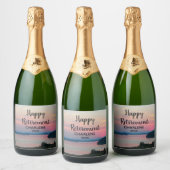 Happy Retirement Pink Sunset met naam Sparkling Wijnetiket (Flessen)