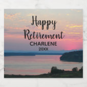 Happy Retirement Pink Sunset met naam Sparkling Wijnetiket (Enkel label)