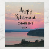 Happy Retirement Pink Sunset met naam Wijn Etiket (Enkel label)