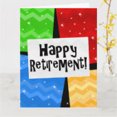 Happy Retirement, Primary Color Squares Party Kaart (Gele Bloem)