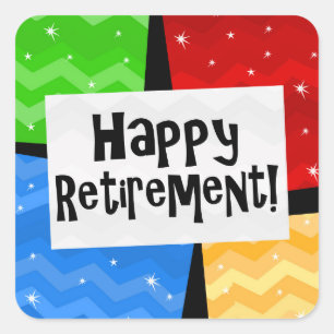 Happy Retirement, Primary Color Squares Party Vierkante Sticker