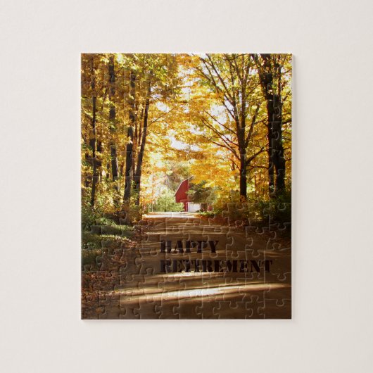 Happy Retirement Red Barn Autumn Road Legpuzzel (Verticaal)
