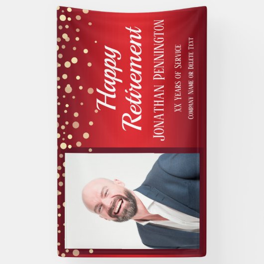 Happy Retirement Red met Confetti One Photo Spandoek (Verticaal)