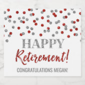 Happy Retirement Red Silver Confetti Sparkling Wijnetiket (Enkel label)