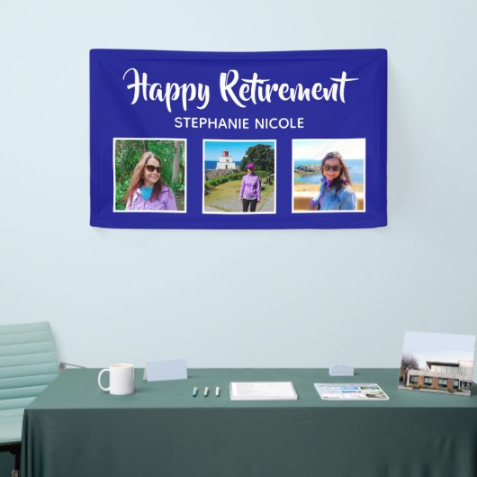 Happy Retirement Royal Blue Multiple Photos Spandoek (Beurs)