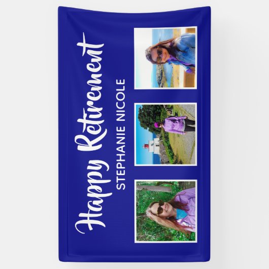 Happy Retirement Royal Blue Multiple Photos Spandoek (Verticaal)