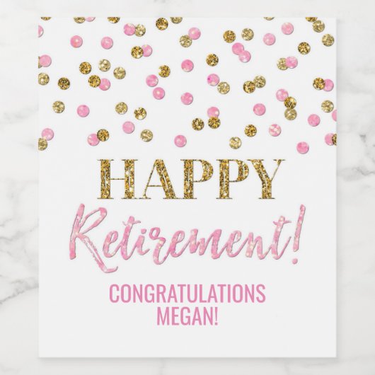 Happy Retirement Roze Goud Confetti Wijn Etiket (Enkel label)