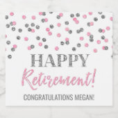 Happy Retirement Roze Silver Confetti Sparkling Wijnetiket (Enkel label)