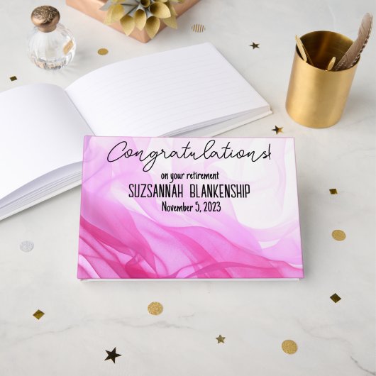 Happy Retirement roze witte Waterverf Aangepast Gastenboek (Voorkant open)