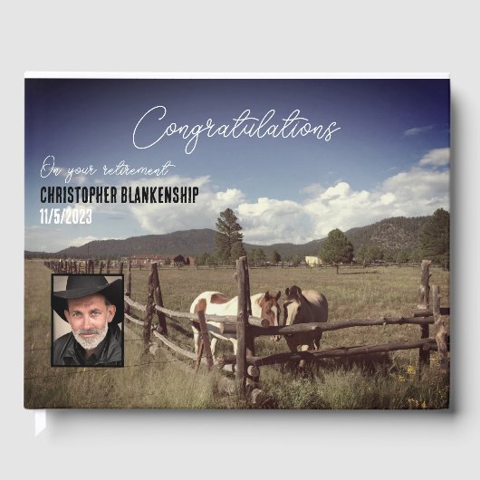 Happy Retirement Rural Scene Horses Foto Aangepast Gastenboek (Voorkant)