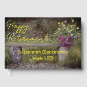 Happy Retirement Rustic Bench Flowers Foto aangepa Gastenboek (Voorkant)