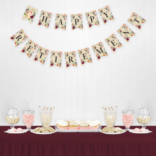 Happy Retirement Rustic Burgundy Pink Herfst Flora Vlaggetjes