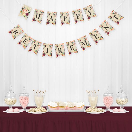 Happy Retirement rustieke Bourgondische roze Herfs Vlaggetjes