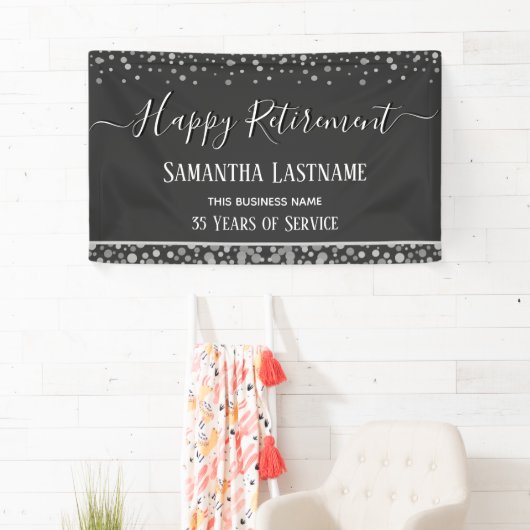 Happy Retirement Silver Confetti Banner (Insitu)