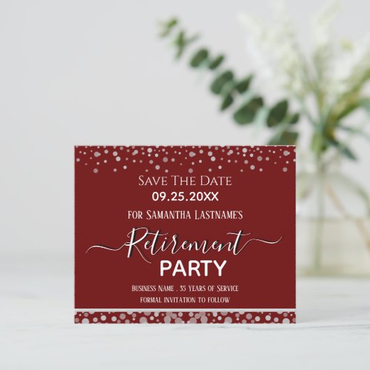 Happy Retirement Silver Confetti Save the Date (Staand voorkant)