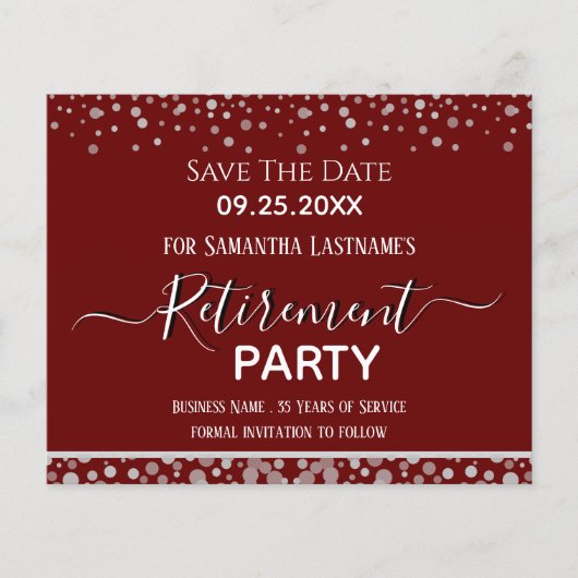 Happy Retirement Silver Confetti Save the Date (Voorkant)