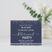 Happy Retirement Silver Confetti Save the Date (Staand voorkant)