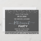 Happy Retirement Silver Confetti Save the Date Inv Kaart (Voorkant)