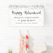 Happy Retirement Silver Confetti Script naam Spandoek (Insitu)