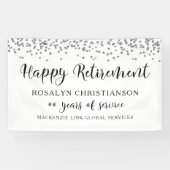 Happy Retirement Silver Confetti Script naam Spandoek (Horizontaal)