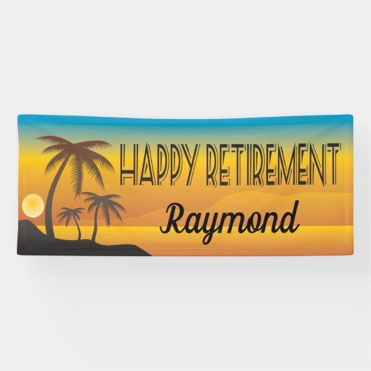 Happy Retirement strand scène met palmbomen Spandoek (Horizontaal)