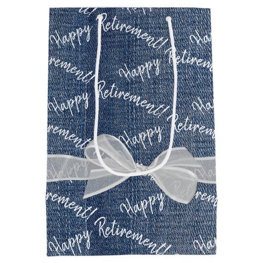 Happy Retirement tekst op Denim Medium Cadeauzakje (Achterkant)