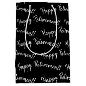 Happy Retirement tekst op zwart Medium Cadeauzakje (Voorkant)
