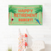 Happy Retirement Tiki Parrot Palm Tree Spandoek (Insitu)
