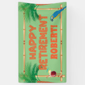 Happy Retirement Tiki Parrot Palm Tree Spandoek (Verticaal)