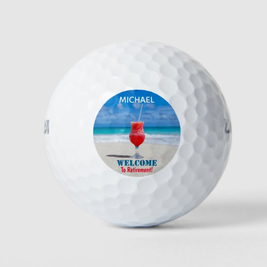 Happy Retirement Tropical Beach Custom Name Golfballen (Voorkant)