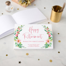 Happy Retirement Tropical Floral Pink Script
