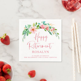 Happy Retirement Tropical Floral Pink Script Servet