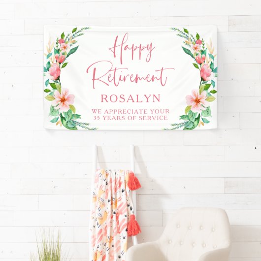 Happy Retirement Tropical Floral Pink Script Spandoek (Insitu)