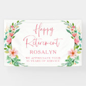 Happy Retirement Tropical Floral Pink Script Spandoek (Horizontaal)
